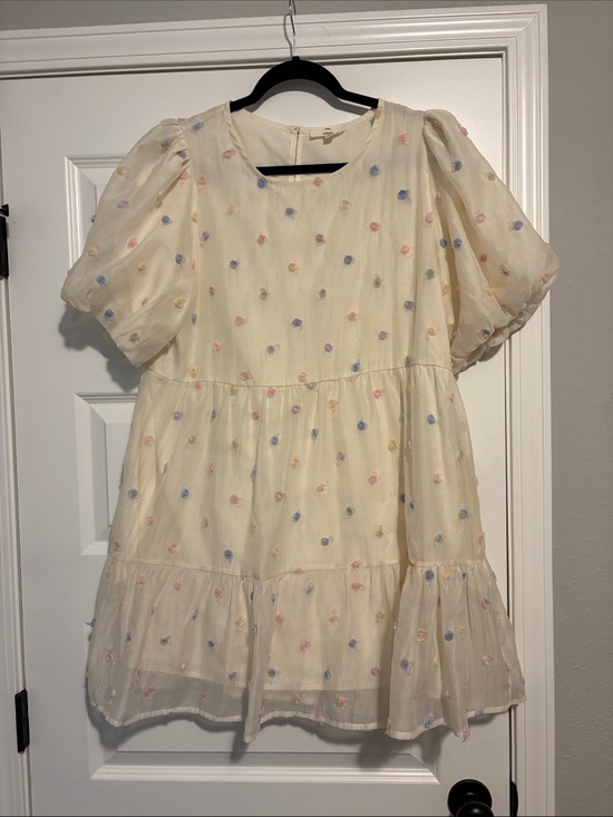 entro Dresses & Skirts - entro Cream Tiered Dress with Pastel Floral Dots